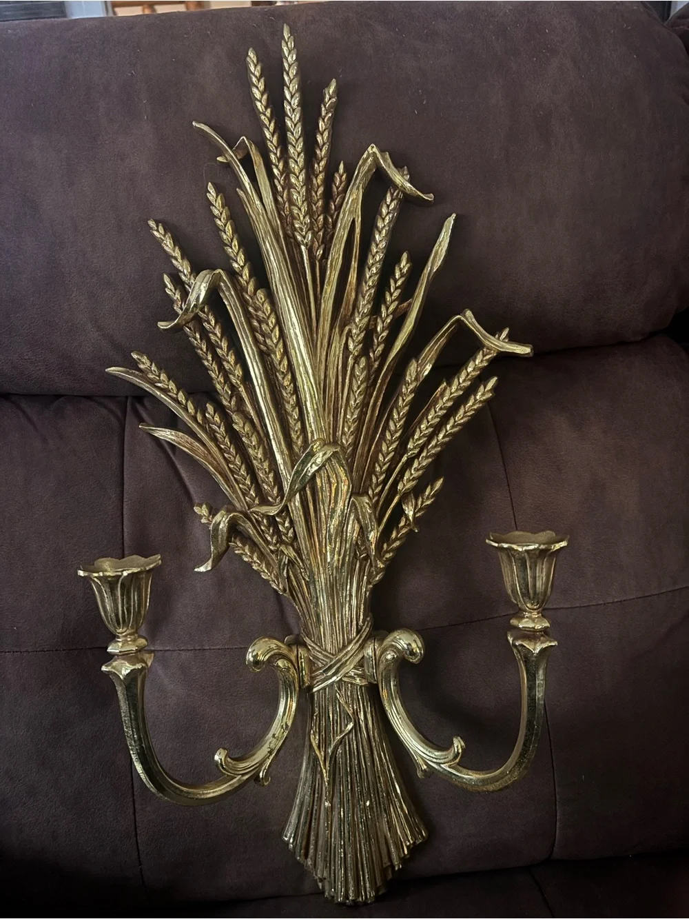 Vintage Dart Ind. Gold Gilt Wheat Sheaf Wall Sconce Candle Holder